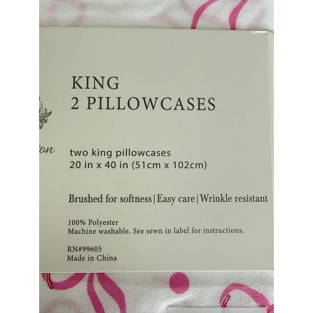Chloe & Hudson King Pillowcase Set 2pc Pink Bows Polka Dots White‎ Soft Brushed
